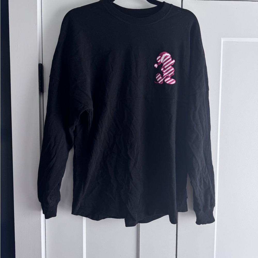 Black Long Sleeve Shirt with Pink Striped Bear Patch